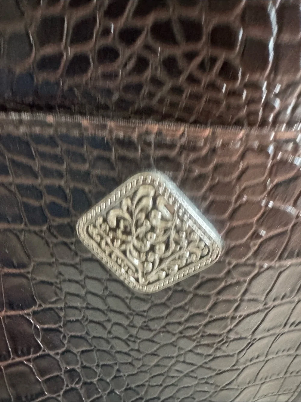 Vintage Coldwater Creek Dark Brown Faux Croc-Embossed Vegan Leather Tote Bag